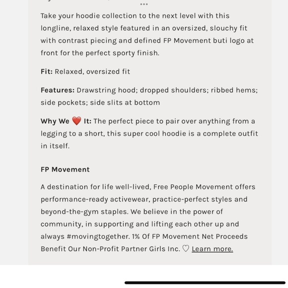 Free People Movement Hoodie Long XS NWOT - Picture 9 of 9